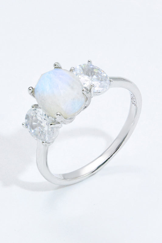 Bague Pierre de Lune Naturelle et Zircon