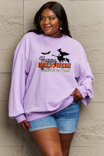 Simply Love Sweat-shirt graphique HAPPY HALLOWEEN TRICK OR TREAT pleine grandeur