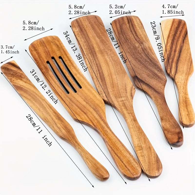 5pcs Long-handled Wooden Spatula Stirring Cooking Spatula Cookware Set, Wooden Cooking Cookware Utensils