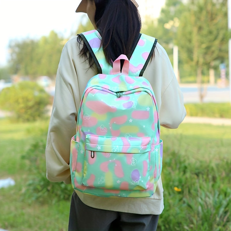 3Pcs Kawaii Backpack Set, Tie Dye Cartoon Pattern School Bag With Lunch Box Bag & Pencil Case