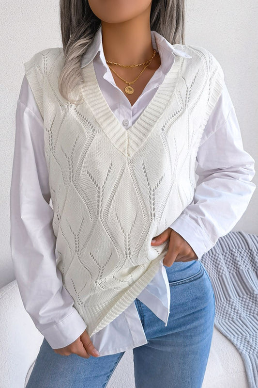 Openwork Ribbed Trim Sweater Vest