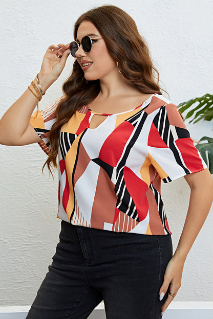 Plus Size Cutout Short Sleeve Blouse