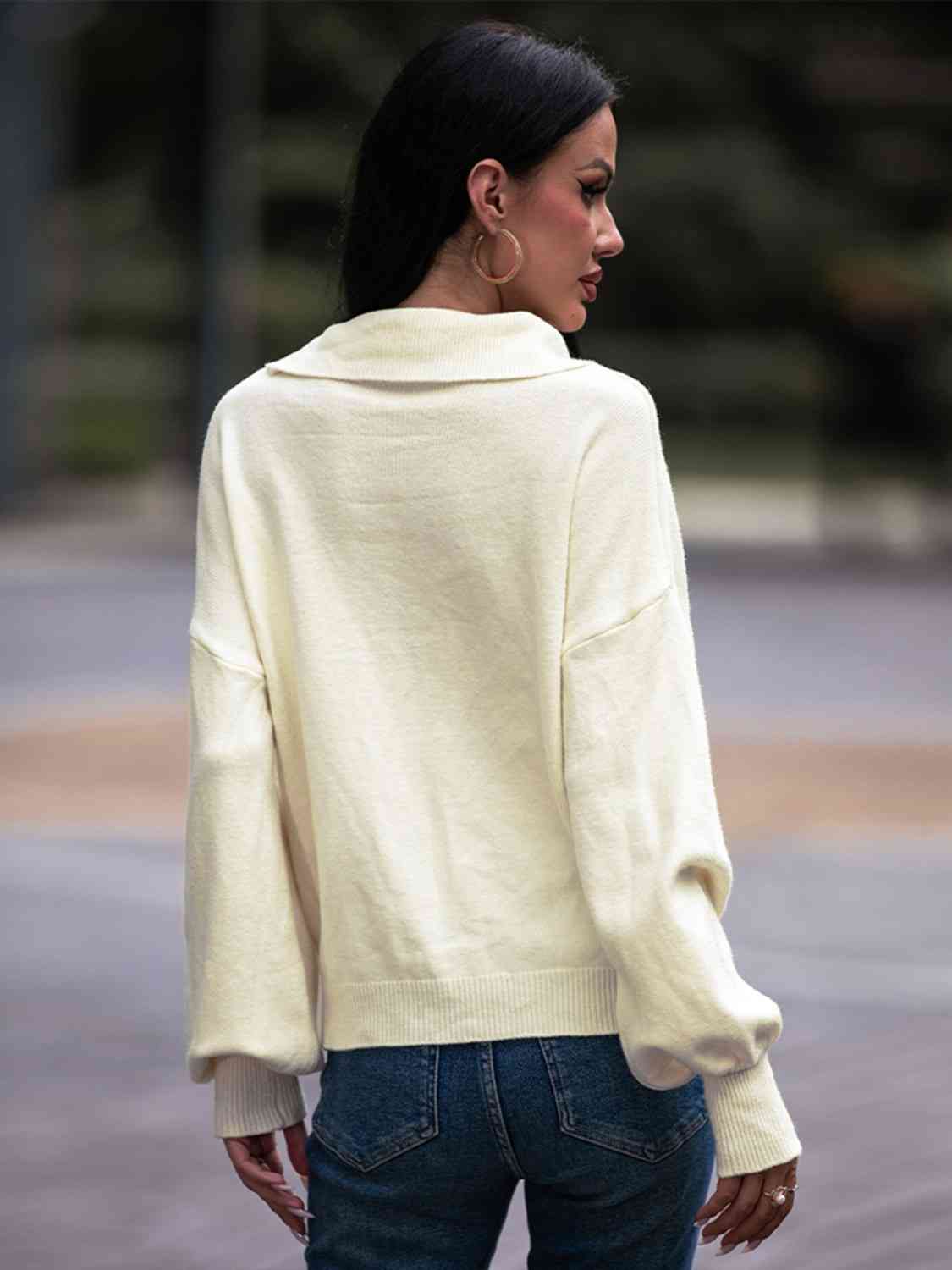 Tie Neck Dropped Shoulder Sweater