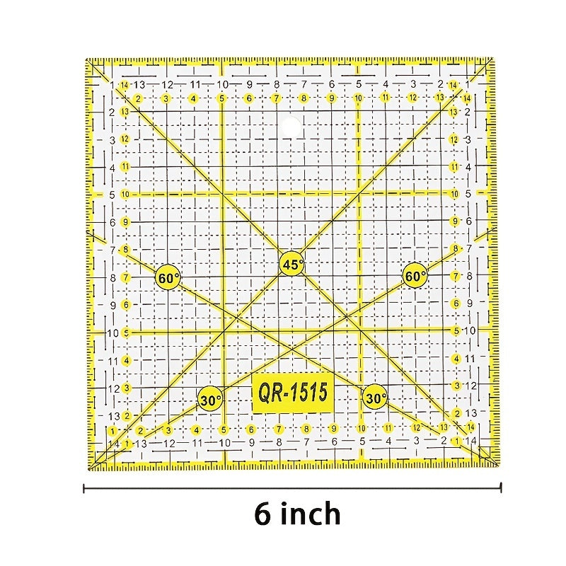 1pc Acrylic Quilting Ruler, Transparent Square Quilter Ruler Fabric Cutting Ruler Clear Acrylic Ruler Ironing Ruler With Double Colored Grid Lines For Quilting, Sewing(6 Inch)