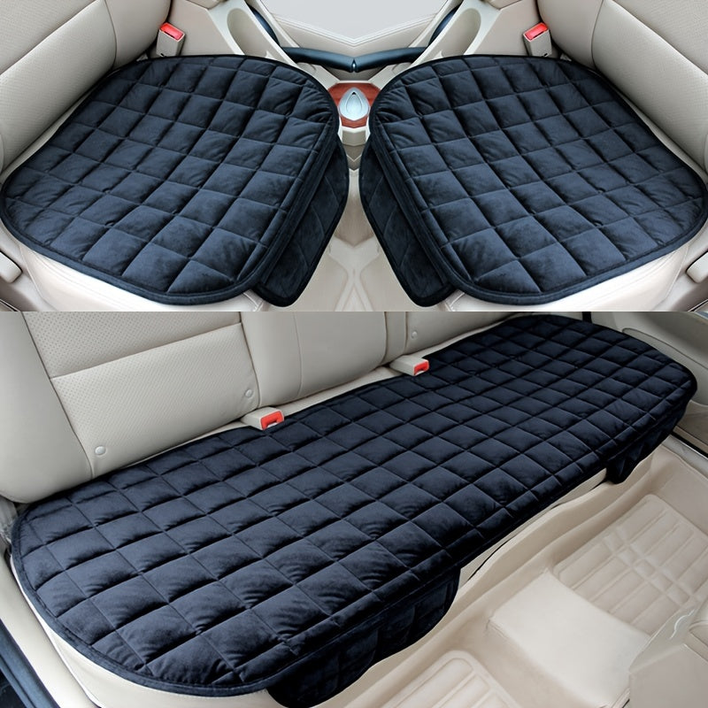 1pc Or 2pcs Or 3pcs Plush Plaid Thicken Warm Car Seat Cushion Pad Car Seat Protector Car Front Rear Seat Covers For Car SUV Truck Car Accessories