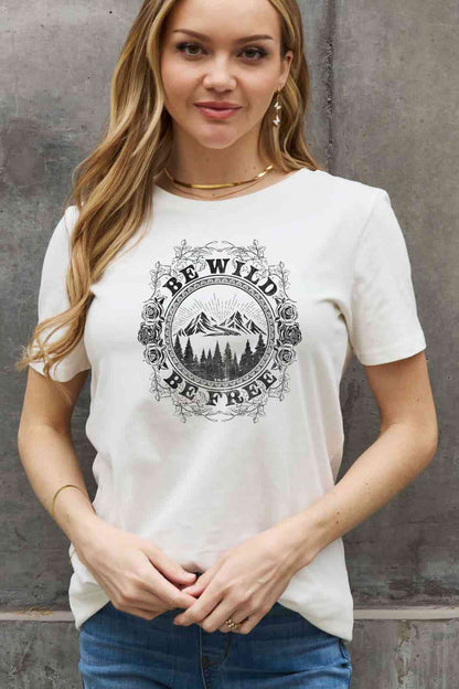 Simply Love T-shirt en coton graphique pleine taille BE WILD BE FREE