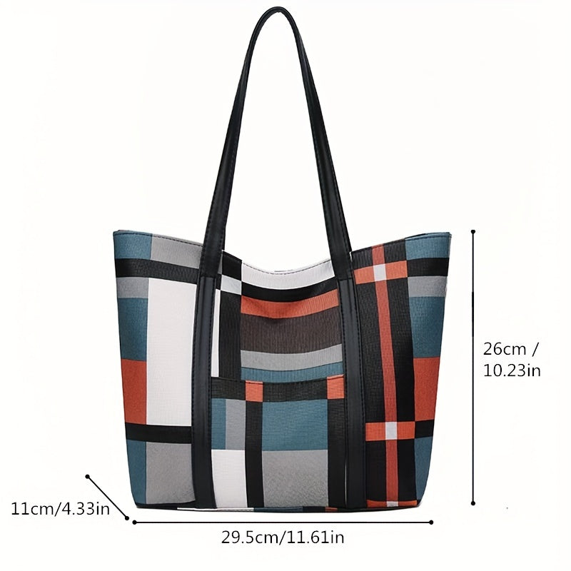 Women's Plaid Pattern Shoulder Bag - Large Capacity - Perfect for Commuting & Class!