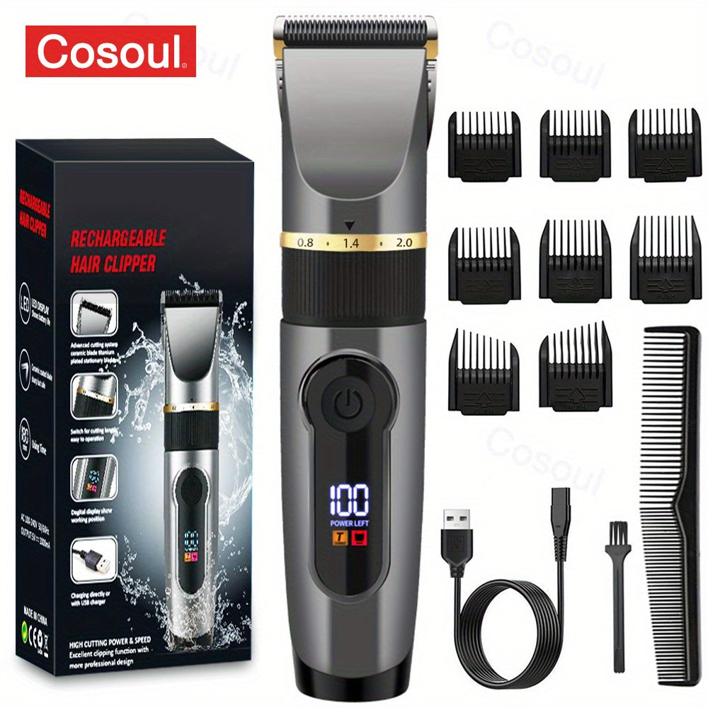 Waterproof Electric Hair Clipper with LED LCD Screen and Charging Model for Men and Husbands