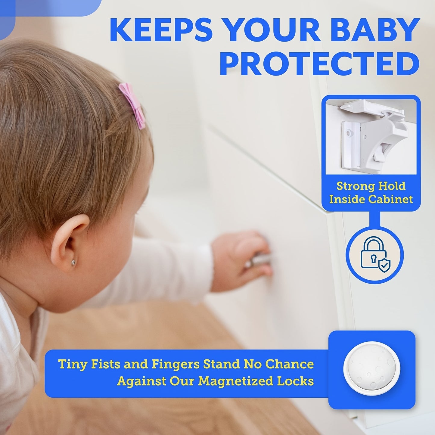 4 Pack Babyproof Magnetic Cabinet Locks - Keep Your Little Ones Safe with Adhesive Easy Installation & Key Holders!