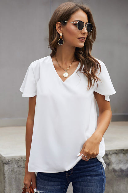 V-Neck Flutter Sleeve Blouse