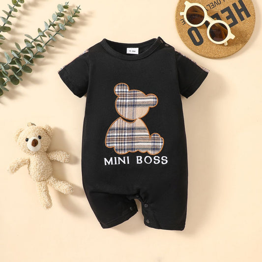 Barboteuse à manches courtes avec motif ours MINI BOSS pour bébé