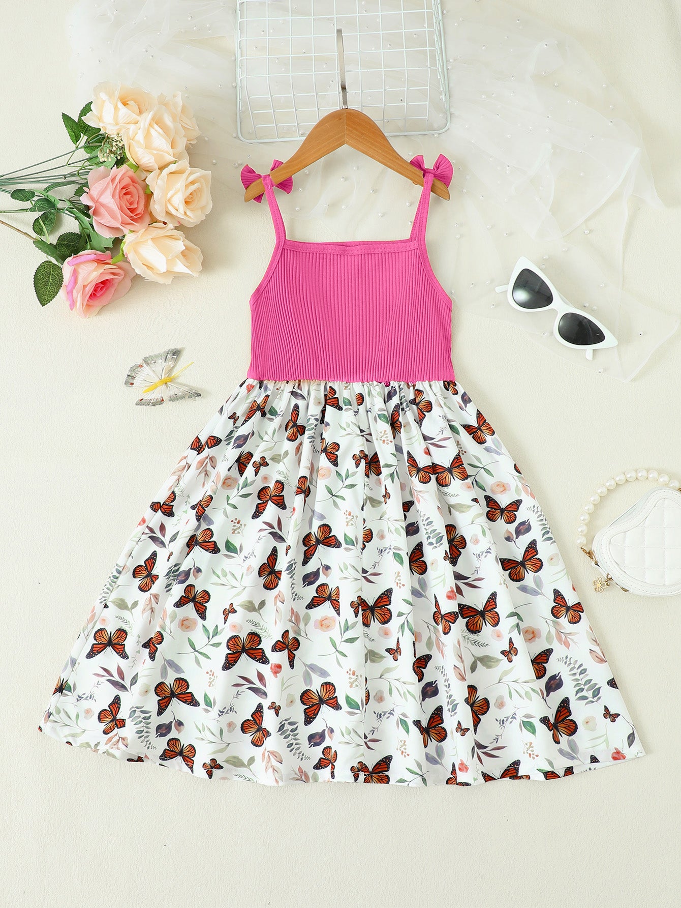 Butterfly Print Bow Detail Dress