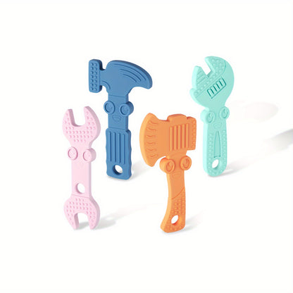 4-Piece Baby Teething Set: Fun Hammer Wrench Pliers for Soothing Sore Gums & BPA-Free Silicone Teethers