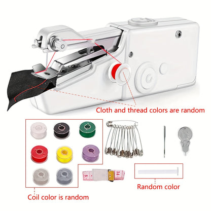 1pc Hand Sewing Machine, Fast Stitching Mini Sewing Machine, Portable Sewing Machine For Home, Travel And DIY, Electric Hand Sewing Machine For Beginners, White