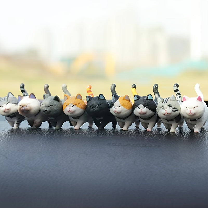 9pcs Adorable Cat Car Decoration Dolls - Perfect Automotive Center Console Toy & Gift Idea!