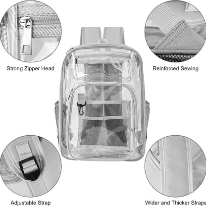 Student Clear Backpack, Large Heavy Duty PVC Transparent Backpack, See Through With Reinforced Straps Backpack Clear Bookbag For School, Sports, Work, Travel, College,Grey Black Pink Purple