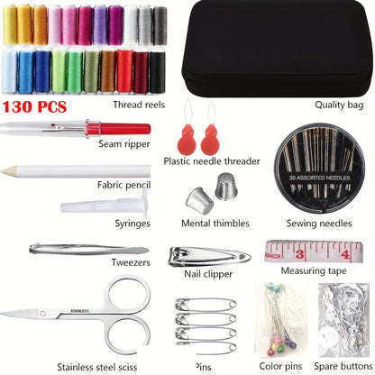 68/98/130pcs Sewing Kit: Portable Sewing Supplies for Home, Traveler, Beginner & Emergency - Includes Thread, Scissors, Needles & More!