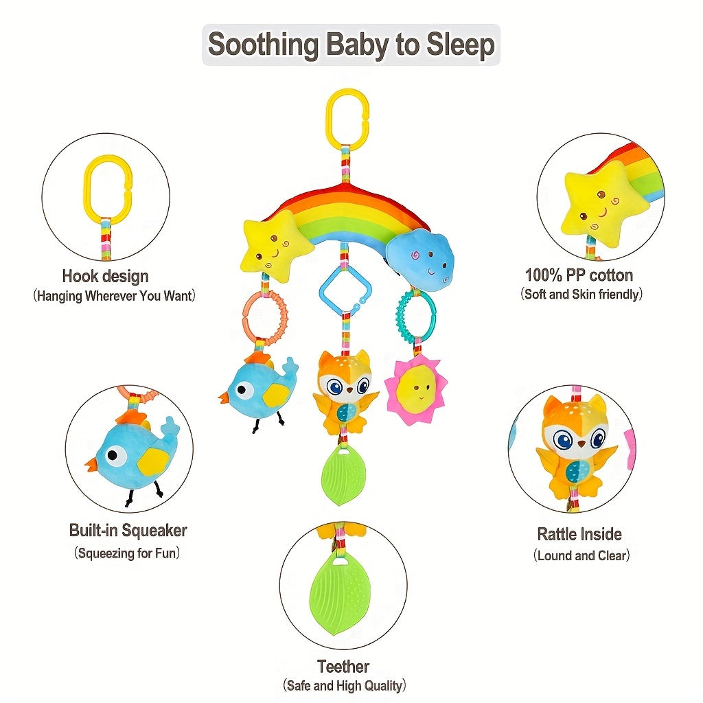 0-3 Years Old Soothing Plush Toy Bed Hanging Stroller - Cute Cartoon Creative Stroller Hanging Bed Hanging Soothing Baby Rainbow Rattle Bed Bell