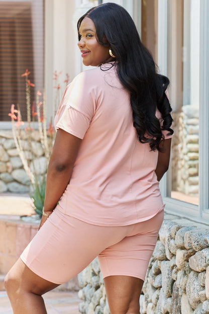 GeeGee My Go-To Full Size T-Shirt and Biker Shorts Lounge Set in Blush