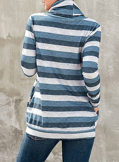 Striped Cowl Neck Tunic Sweatshirt