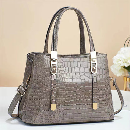 Women's Crocodile Embossed Shoulder Handbag - Stylish Solid Color Crossbody Purse With Removable Strap