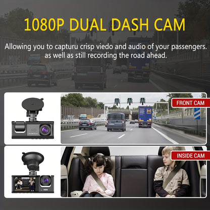 2-In-1 1080P Dash Cam For Cars: IR Night Vision, Loop Recording, 2 IPS Screen - Car DVR Camera