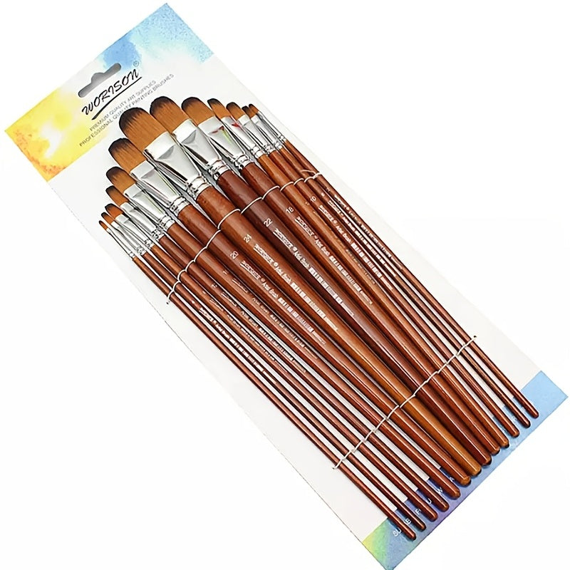 13pcs/Set Artist Filbert Shape Nylon Oil Paint Brush Set - Perfect for Professional Painting!