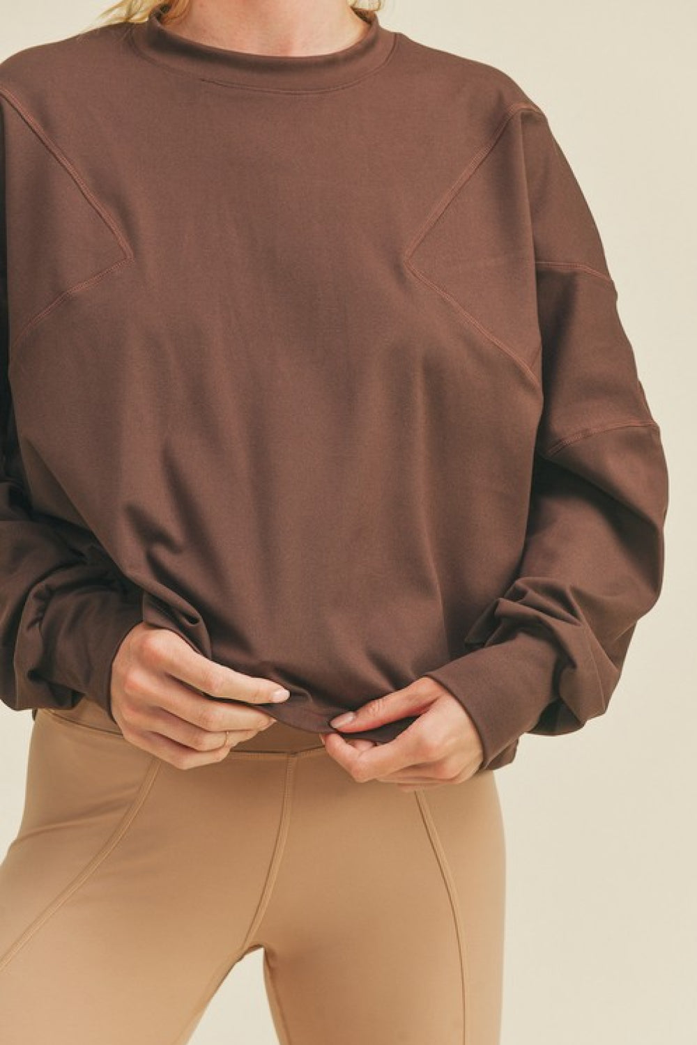 Kimberly C Full Size Dolman Sleeve Sweatshirt in Chocolate