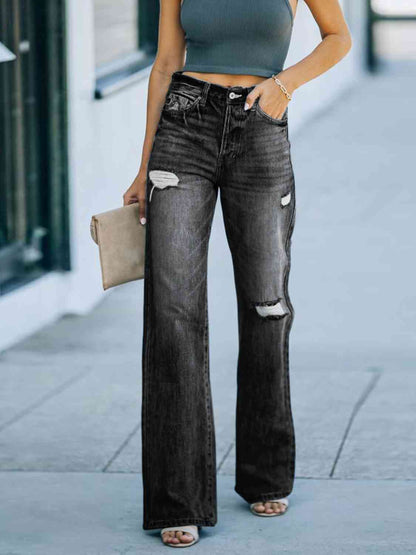 Distressed Straight Leg Jeans