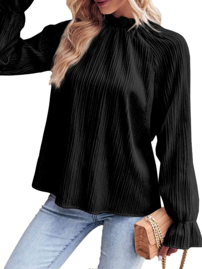 Ribbed Flounce Sleeve Blouse