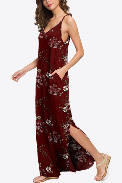 Printed Spaghetti Strap Slit Maxi Dress