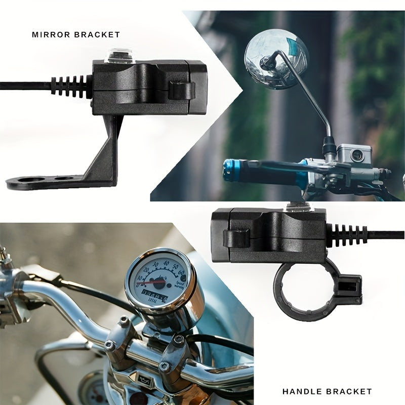 Upgrade Your Motorcycle with This Dual USB Charger Adapter - Waterproof, 12V-24V Power Outlet, and Mirror Mount Bracket with Switch Car Charger For All Phones!