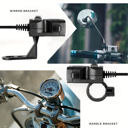 Upgrade Your Motorcycle with This Dual USB Charger Adapter - Waterproof, 12V-24V Power Outlet, and Mirror Mount Bracket with Switch Car Charger For All Phones!