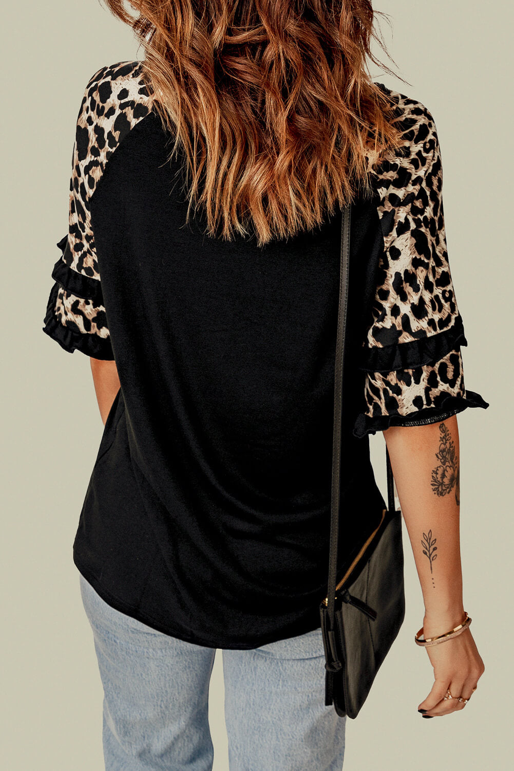 Leopard Contrast Ruffled Top