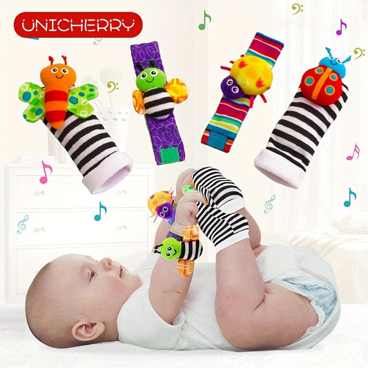 4pcs Cute Baby Socks with Rattles - Soft Plush Stuffed Toys for Learning & Entertainment - Perfect Gift for 3-12 Months Infants!