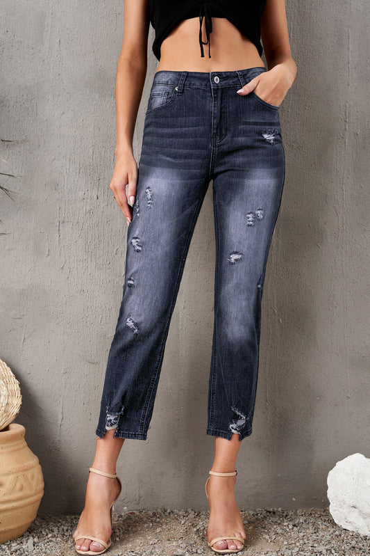 Distressed Hem Detail Cropped Jeans