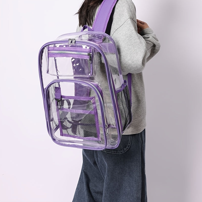 1pc Heavy Duty Clear Backpack: Perfect for School, Work, Stadiums, and Travel!