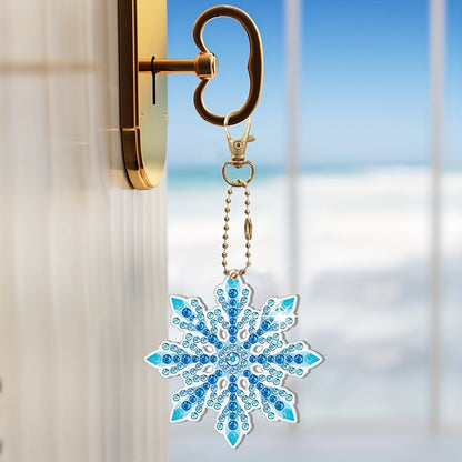 10 Pcs Sparkling Snowflake Diamond Painting Keychains - Handmade Christmas Ornaments Kits for Winter Decoration