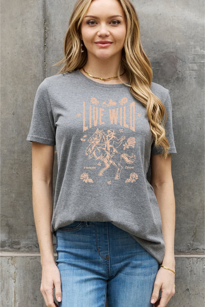 Simply Love Simply Love Full Size LIVE WILD ROAM FREE Graphic Cotton Tee