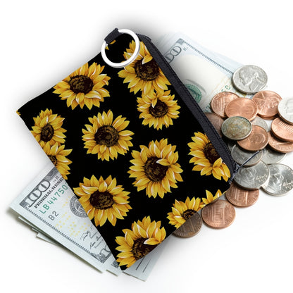 Sunflower Print Coin Purse: Cute Makeup Bag & Casual Earphone Storage Clutch Organizer