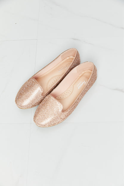 Forever Link Rhinestone Round Toe Flats in Rose Gold