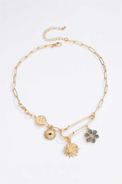 Collier de chaîne de trombone de fleur de strass en gros de 5 pièces