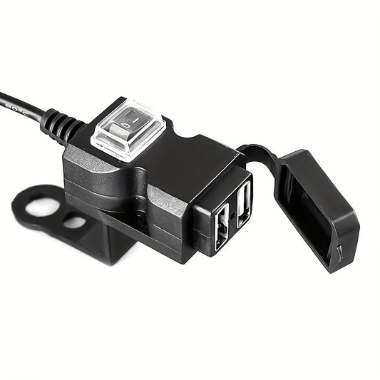 Upgrade Your Motorcycle with This Dual USB Charger Adapter - Waterproof, 12V-24V Power Outlet, and Mirror Mount Bracket with Switch Car Charger For All Phones!