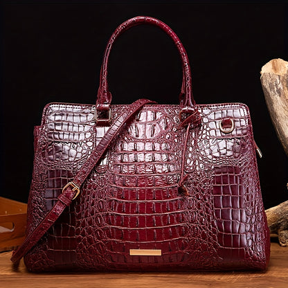 Women's Leather Crossbody Bag - Crocodile Embossed Handbag, Top Handle Satchel Purse for Fashionable Look