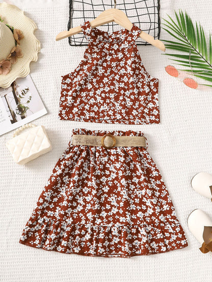 Floral Tank and Ruffle Hem Skirt Set