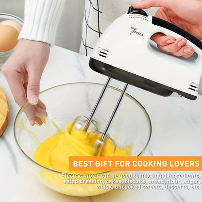 7-Speed Electric Hand Mixer - 110V, 50/60Hz - Includes 2 Dough Hooks, 2 Beaters & Whisk - Perfect for Baking & Cooking - White