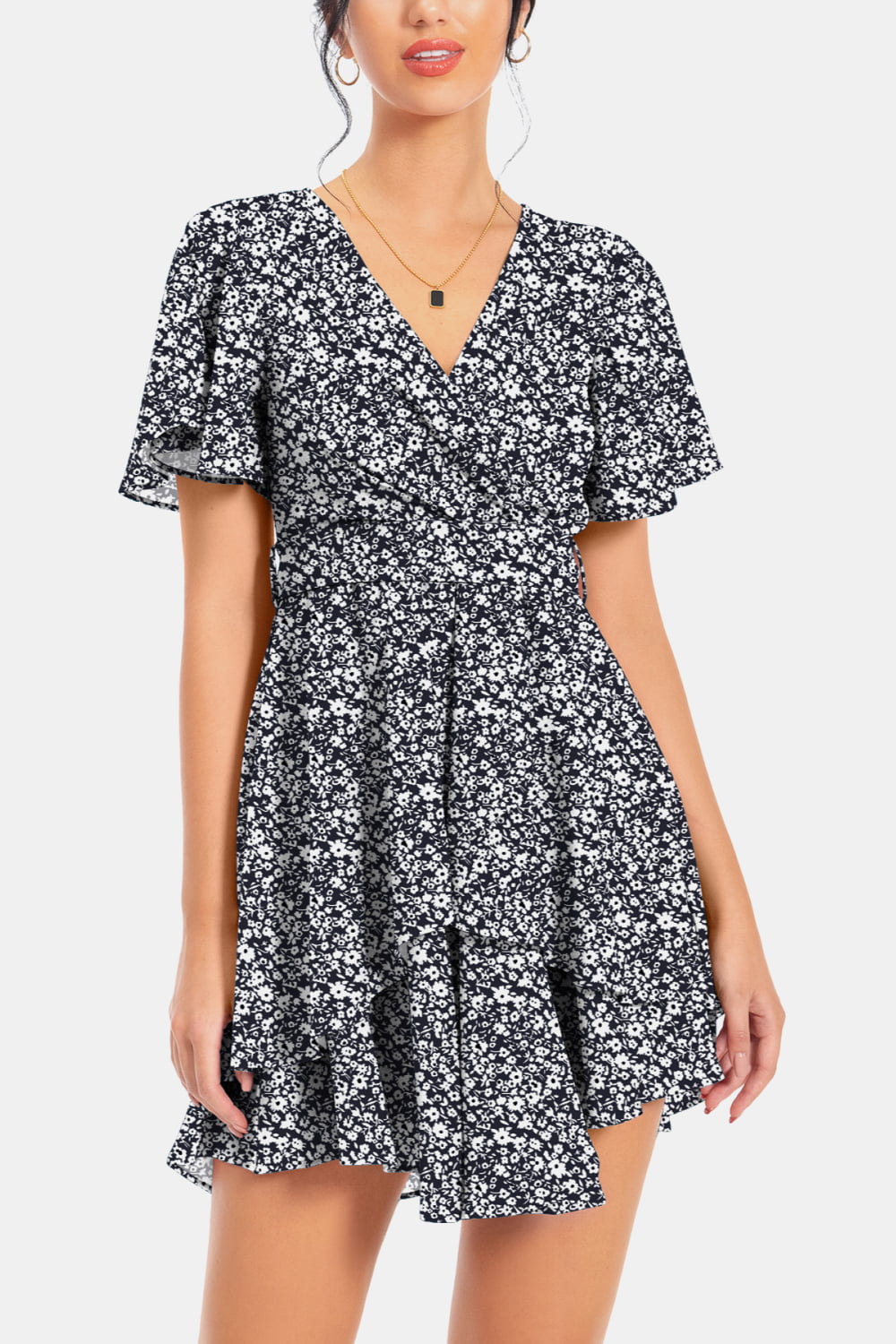 Surplice Neck Flutter Sleeve Dress