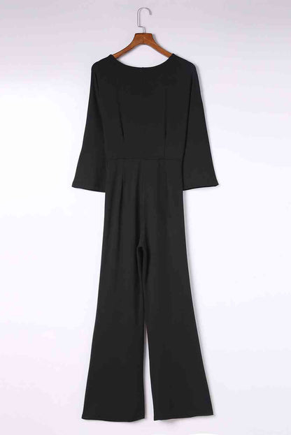 Twisted Plunge Three-Quarter Sleeve Jumpsuit