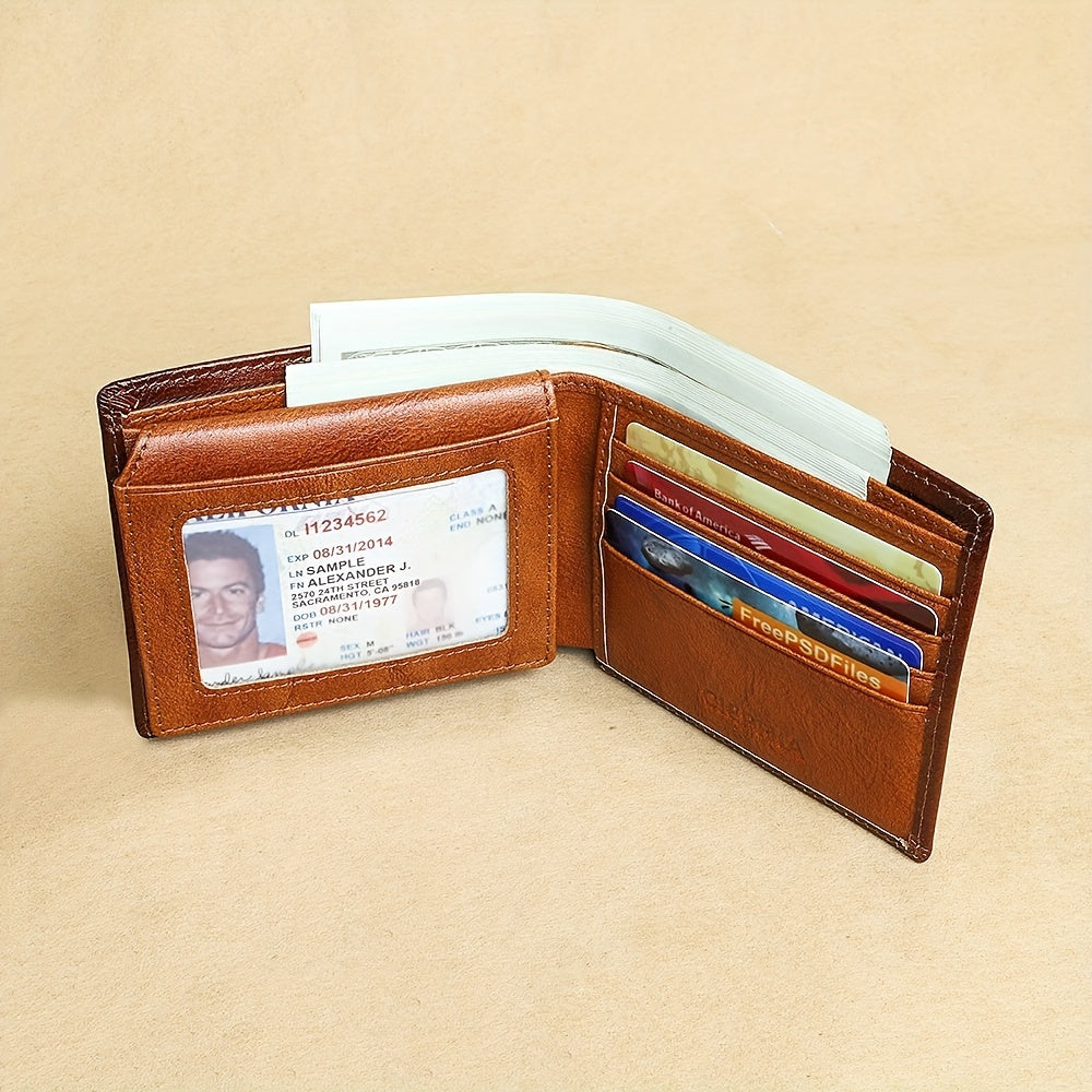 Anti-Theft Men's Leather Wallet with Multiple Card Slots and ID Holders