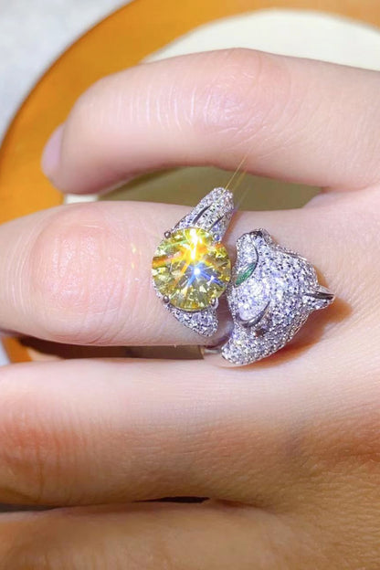 Bague de dérivation animale en moissanite jaune 2 carats